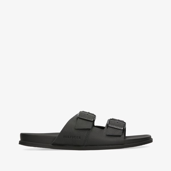 Klapki TOMMY HILFIGER ELEVATED LEATHER BUCKLE SANDAL (FM0FM04085BDS) Czarny